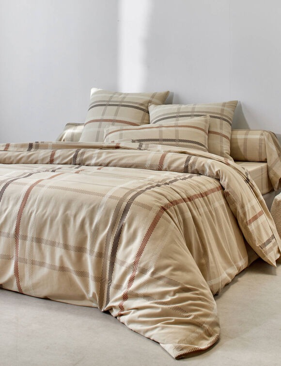 Linge de lit Karl imprimé écossais, en coton  (beige) Linge de lit Karl imprimé écossais, en coton  (beige)